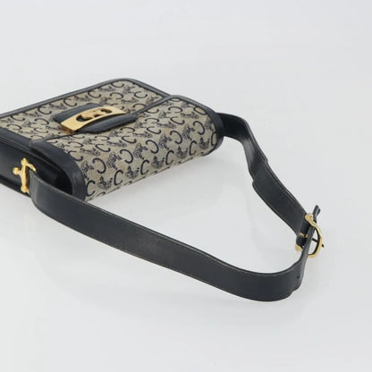 Celine Vintage Horse Carriage C Macadam Canvas and Leather, Navy, Canvas, Shoulder Bag