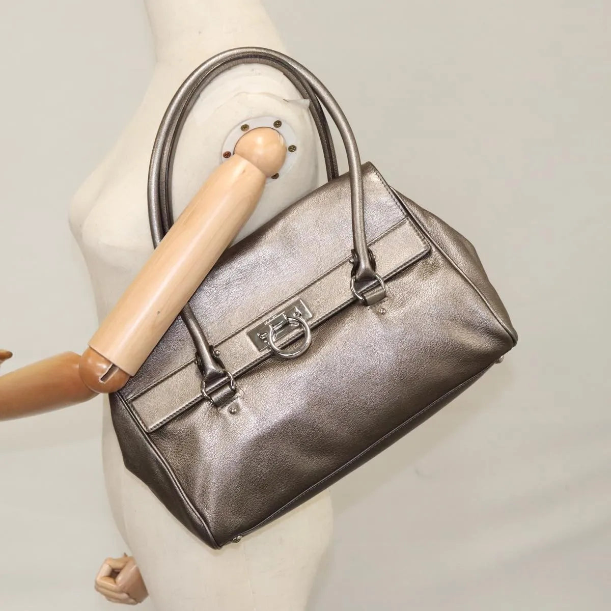 Salvatore Ferragamo Sofia Satchel Leather, Silver, Leather, Handbag