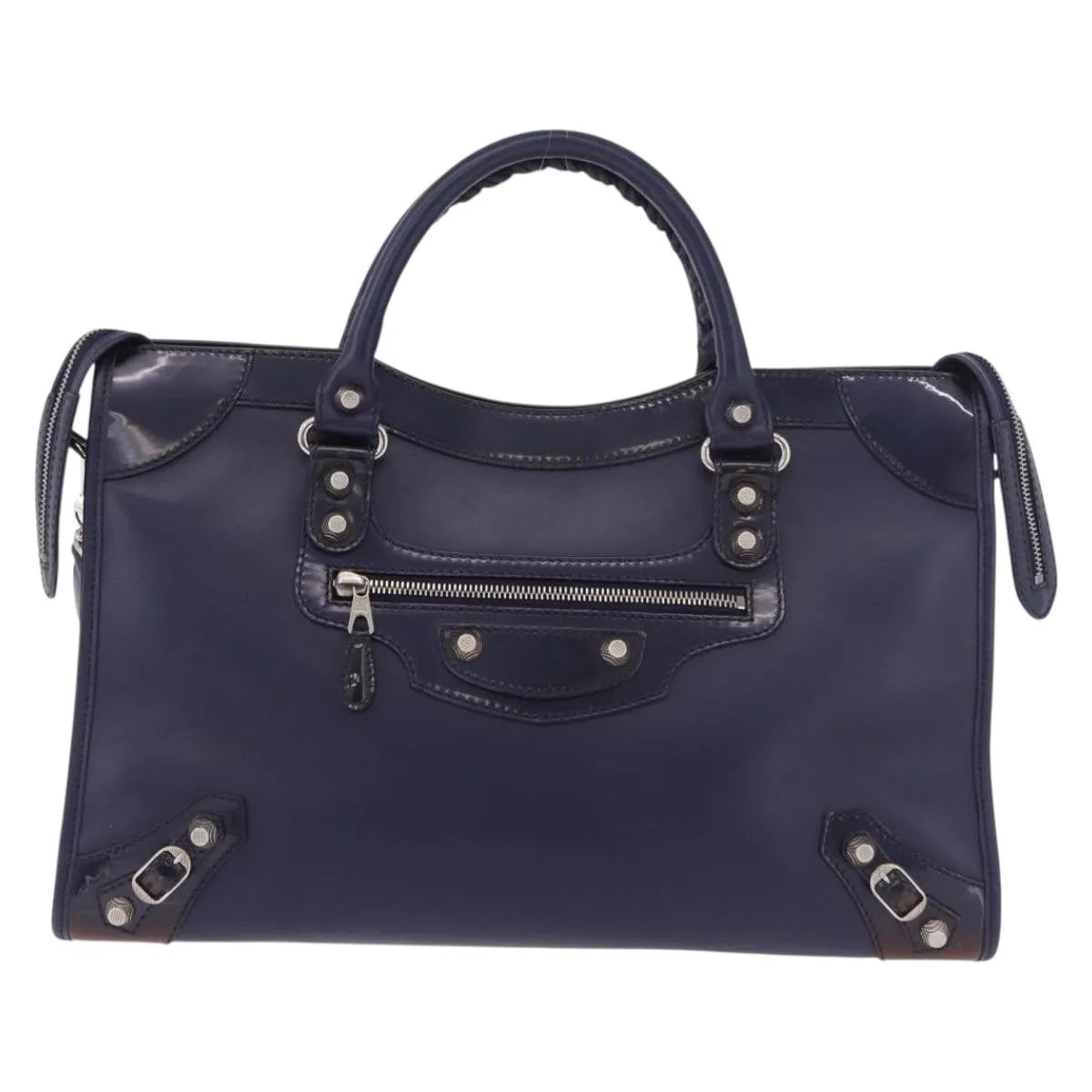Balenciaga Holiday City Giant Studs Matte Calfskin, Navy, Leather, Handbag