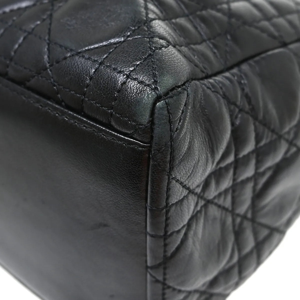 Christian Dior Lady Dior Cannage Quilt Lambskin, Black, Leather, Handbag