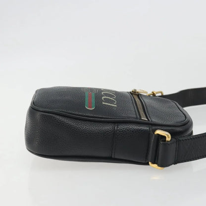 Gucci Logo Zip Messenger Printed Leather, Black, Leather, Clutch