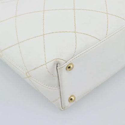 Chanel Surpique Tote Quilted Leather, White, Leather, Tote Bag
