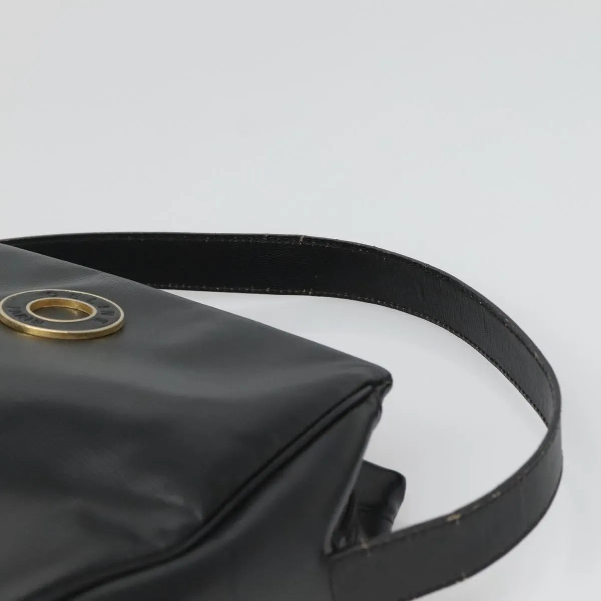 Celine Circle Logo Leather, Black, Leather, Handbag