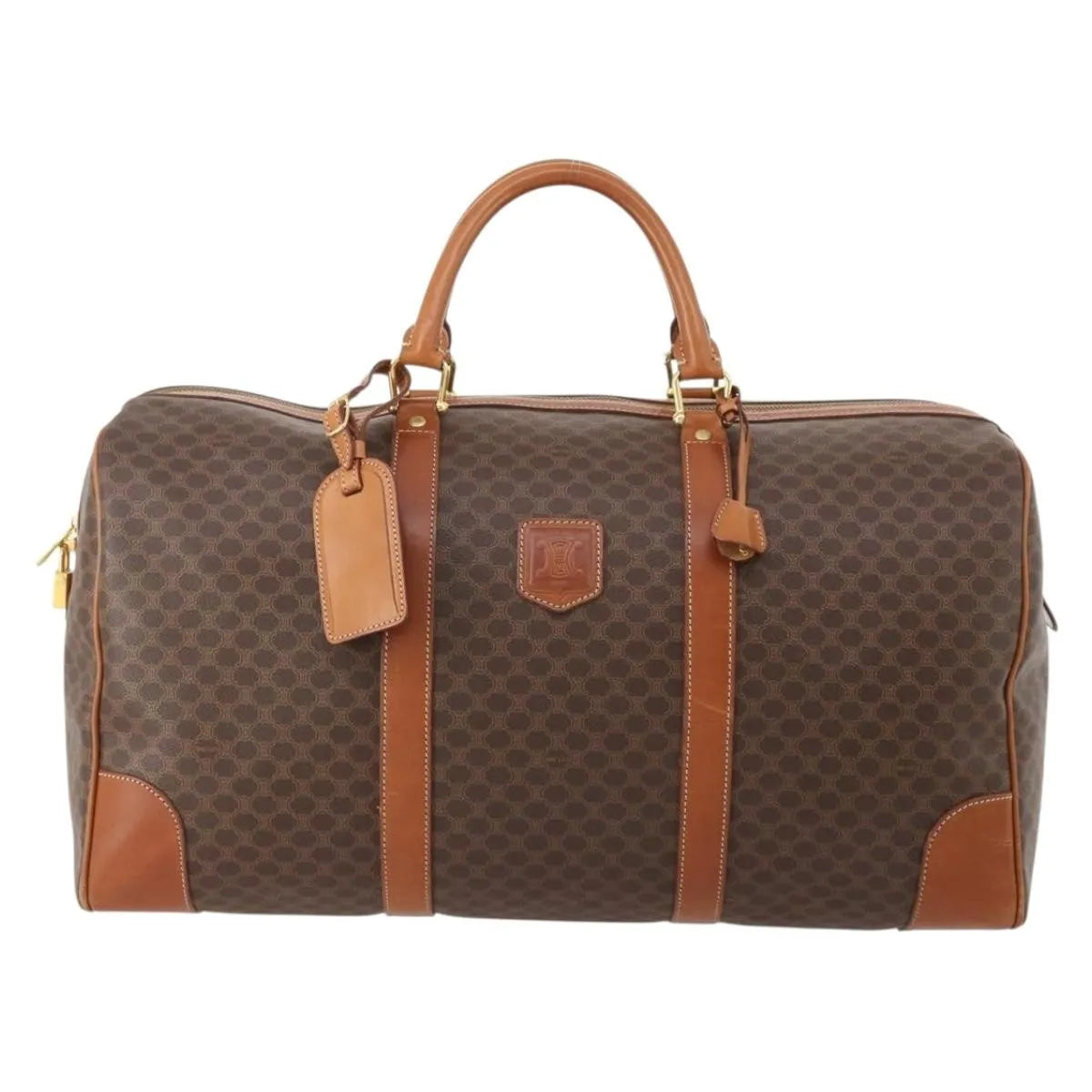 Celine Vintage Macadam Boston Canvas and Leather, Brown, PVC, Handbag
