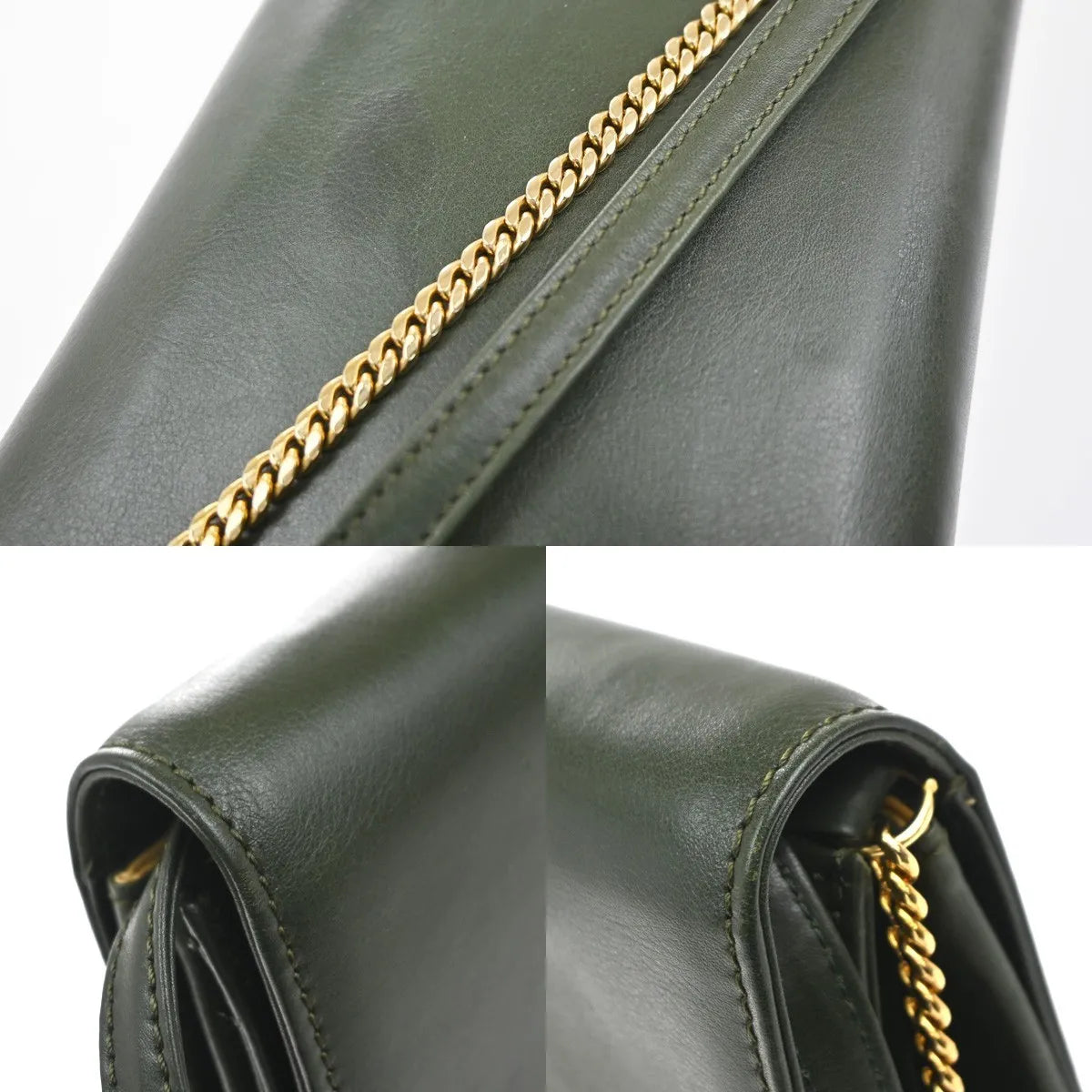 Celine Vintage Leather, Green, Leather, Shoulder Bag