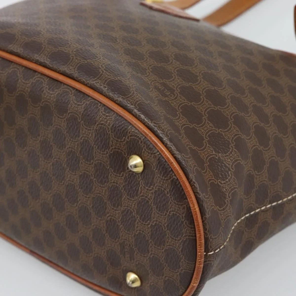 Celine Vintage Macadam Canvas and Leather, Brown, Canvas, Tote Bag