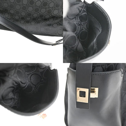 Salvatore Ferragamo Gancini Zip Canvas, Black, Canvas, Shoulder Bag