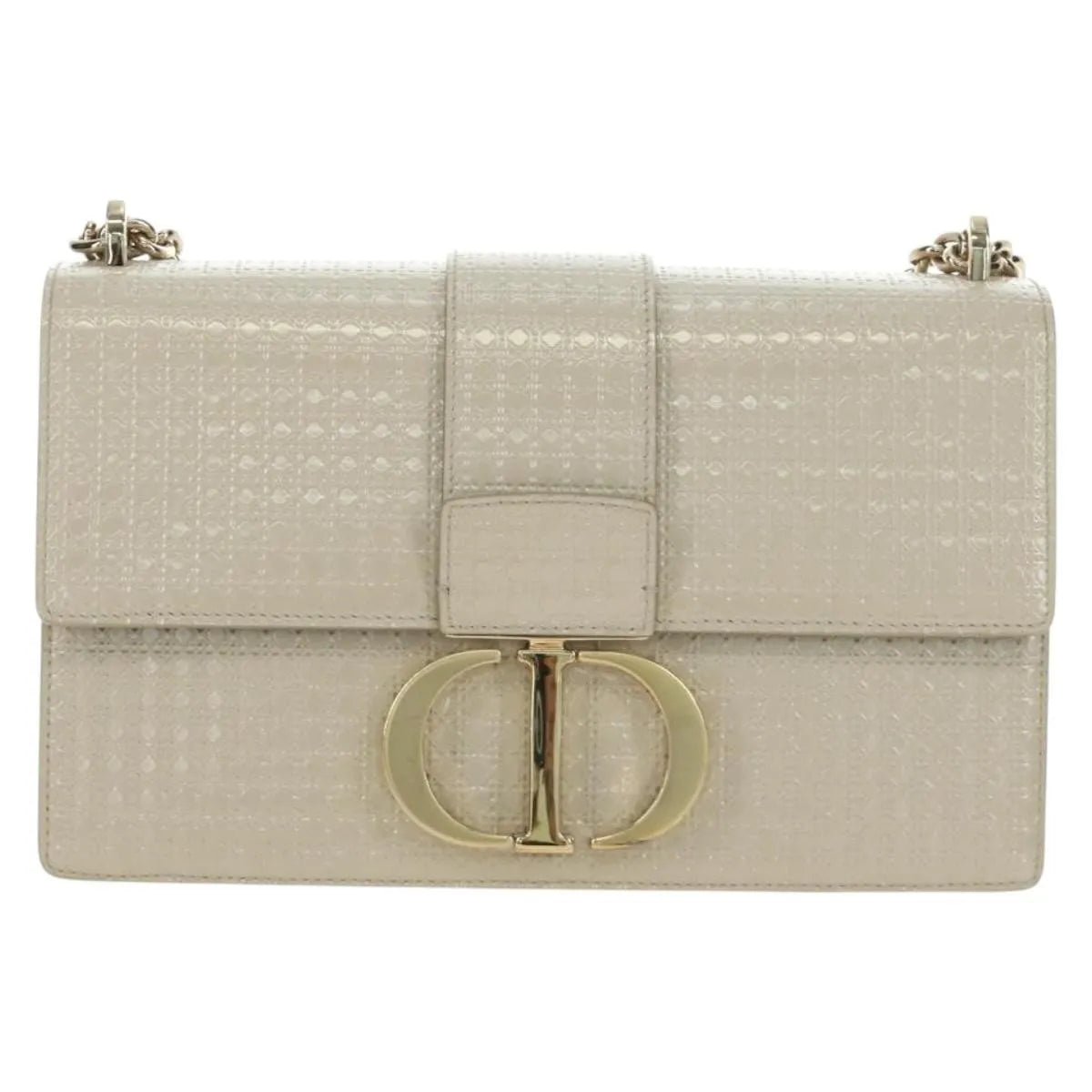 Christian Dior 30 Montaigne Chain Flap Micro Cannage Metallic Calfskin, Beige, Patent Leather, Shoulder Bag