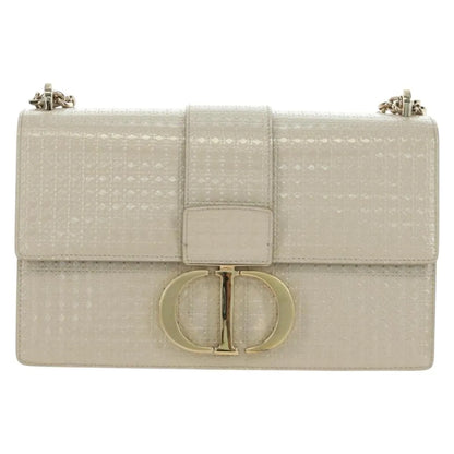 Christian Dior 30 Montaigne Chain Flap Micro Cannage Metallic Calfskin, Beige, Patent Leather, Shoulder Bag