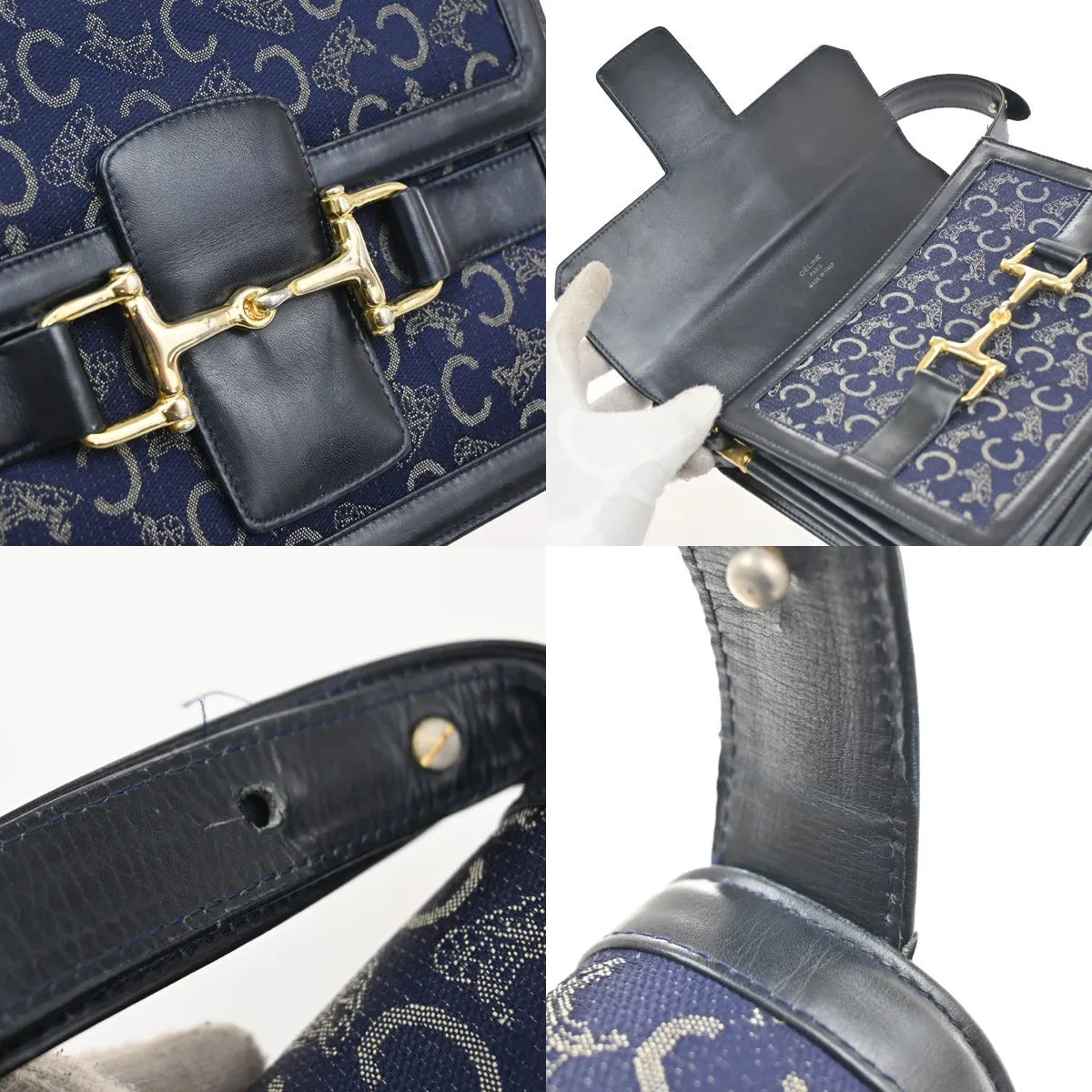 Celine Horse Carriage Canvas and Leather, Navy, Canvas, Shoulder Bag