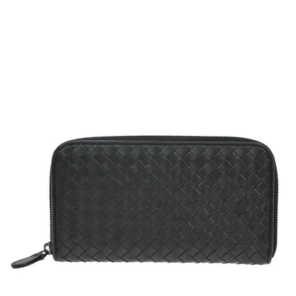 Bottega Veneta Intrecciato Long Zip Leather, Black, Leather, Wallet