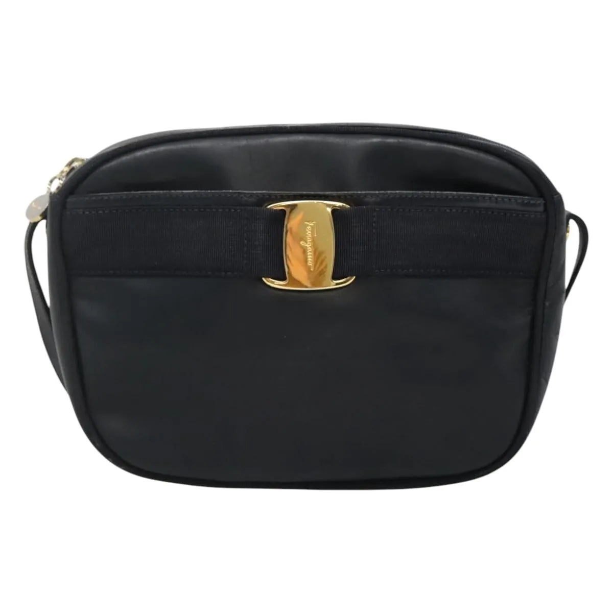 Salvatore Ferragamo Vara Bow camera Leather, Navy, Leather, Shoulder Bag