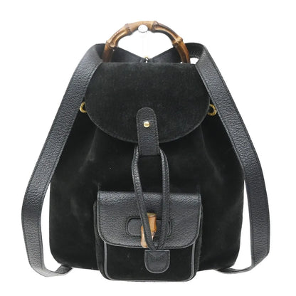 Gucci Vintage Bamboo Suede, Black, Suede, Backpack