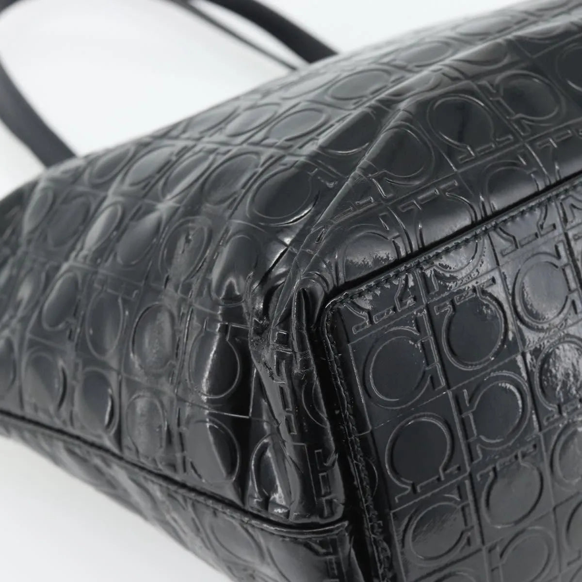 Salvatore Ferragamo Gancini Tote Patent leather, Black, Patent Leather, Tote Bag