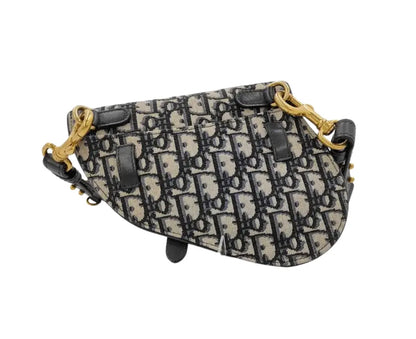 Christian Dior Saddle Oblique Canvas, Blue, Canvas, Shoulder Bag