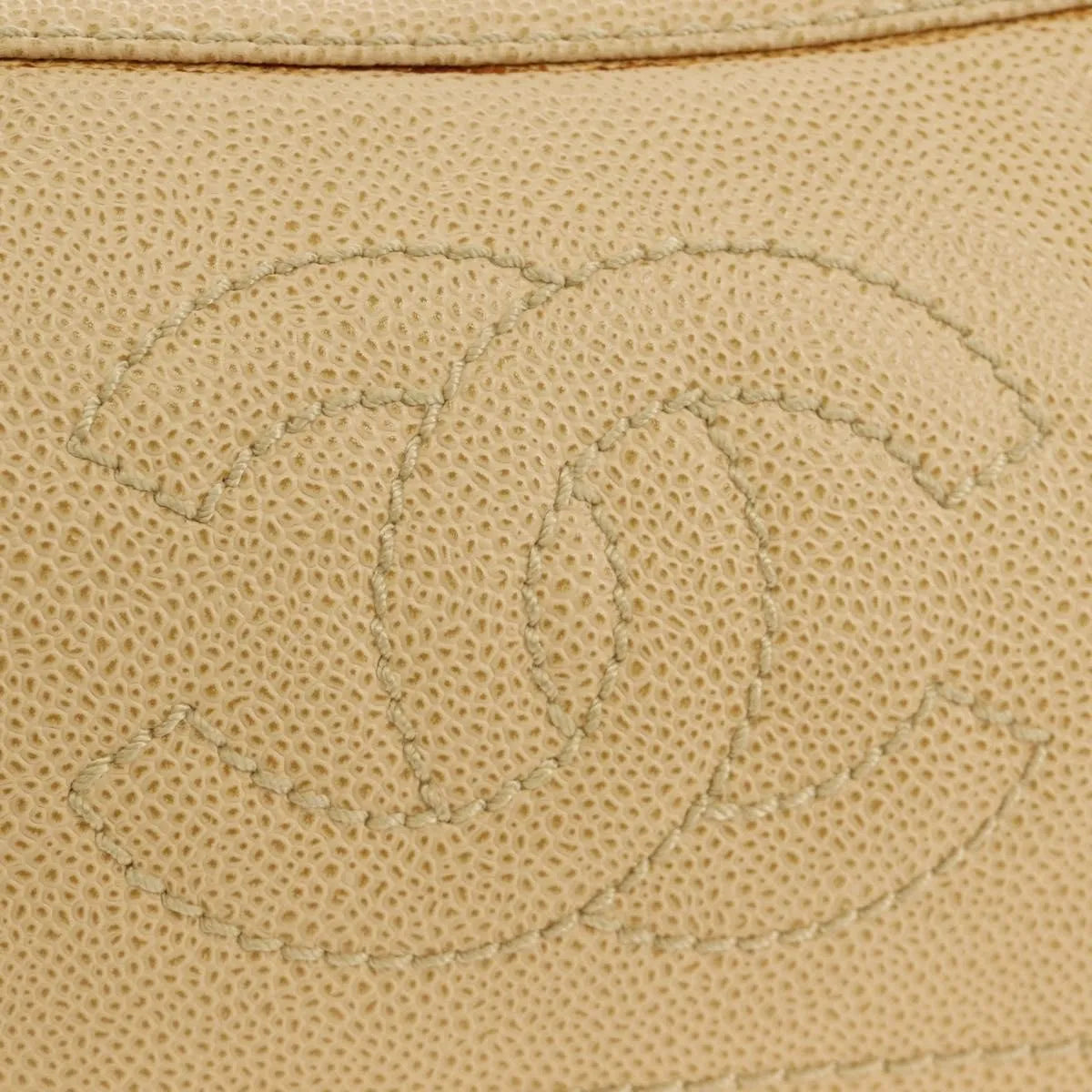 Chanel Vintage CC Resin Chain Caviar, Beige, Leather, Shoulder Bag