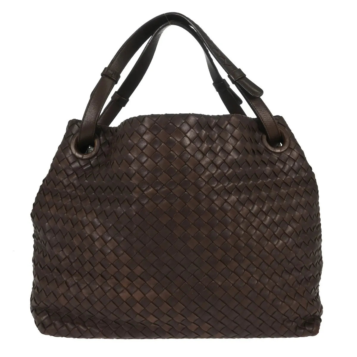 Bottega Veneta Belted Handle Tote Intrecciato Nappa, Brown, Leather, Tote Bag