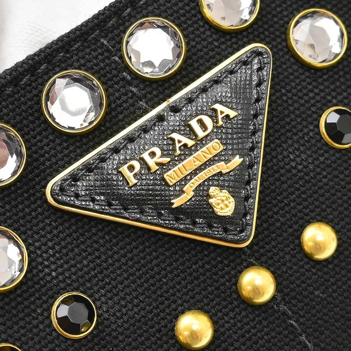 Prada Canapa Convertible Tote Rhinestone Embellished Canvas, Black, Canvas, Handbag
