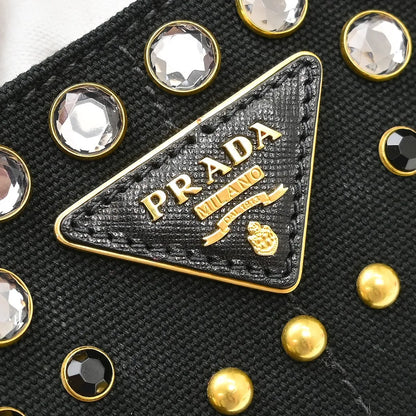 Prada Canapa Convertible Tote Rhinestone Embellished Canvas, Black, Canvas, Handbag