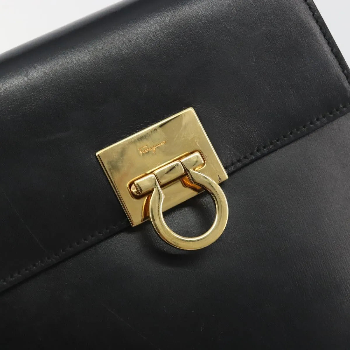 Salvatore Ferragamo Gancini Convertible Top Handle Leather, Black, Leather, Handbag