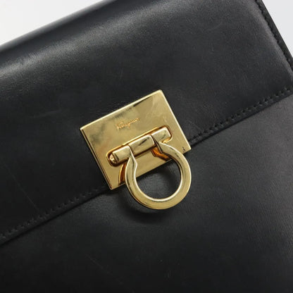 Salvatore Ferragamo Gancini Convertible Top Handle Leather, Black, Leather, Handbag