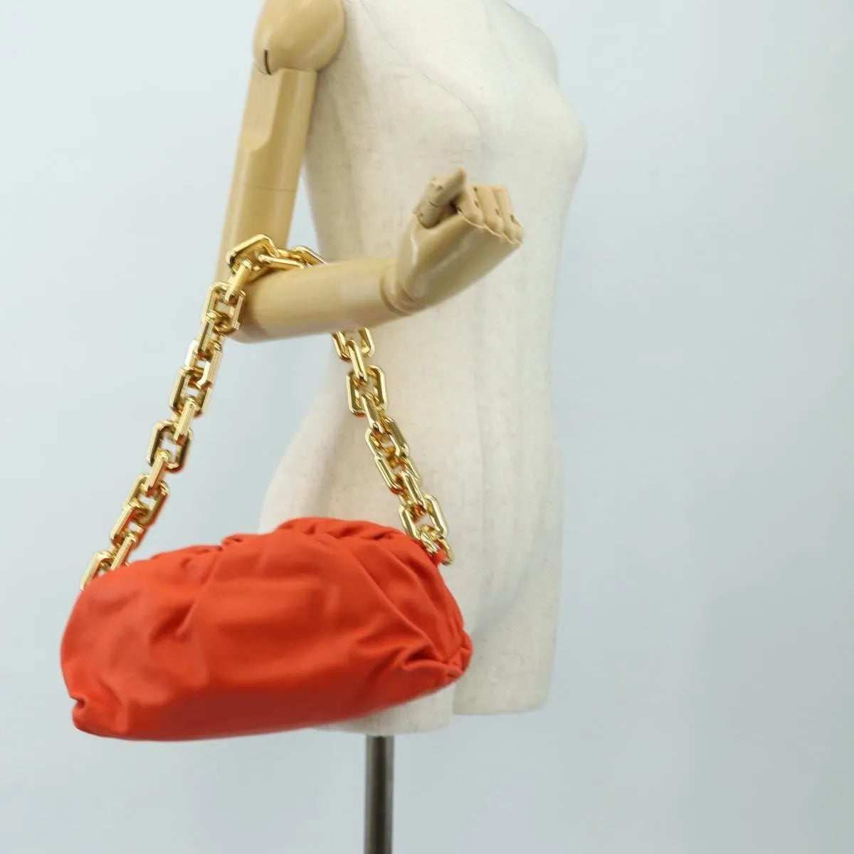 Bottega Veneta The Chain Leather, Orange, Leather, Shoulder Bag