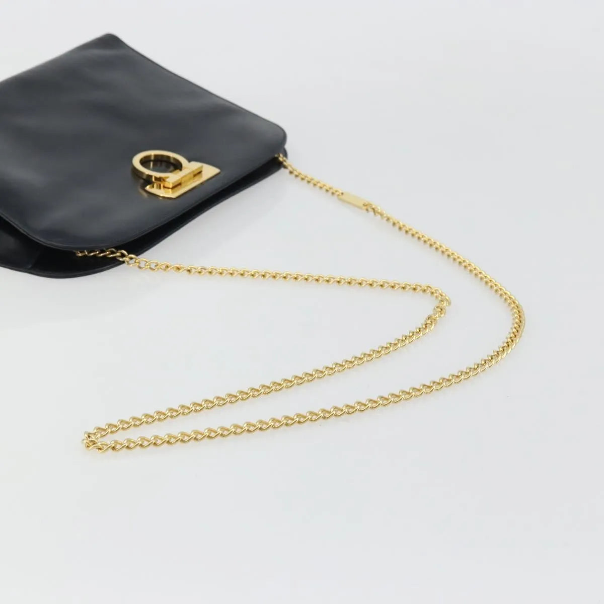 Salvatore Ferragamo Vintage Gancini Chain Leather, Navy, Leather, Shoulder Bag