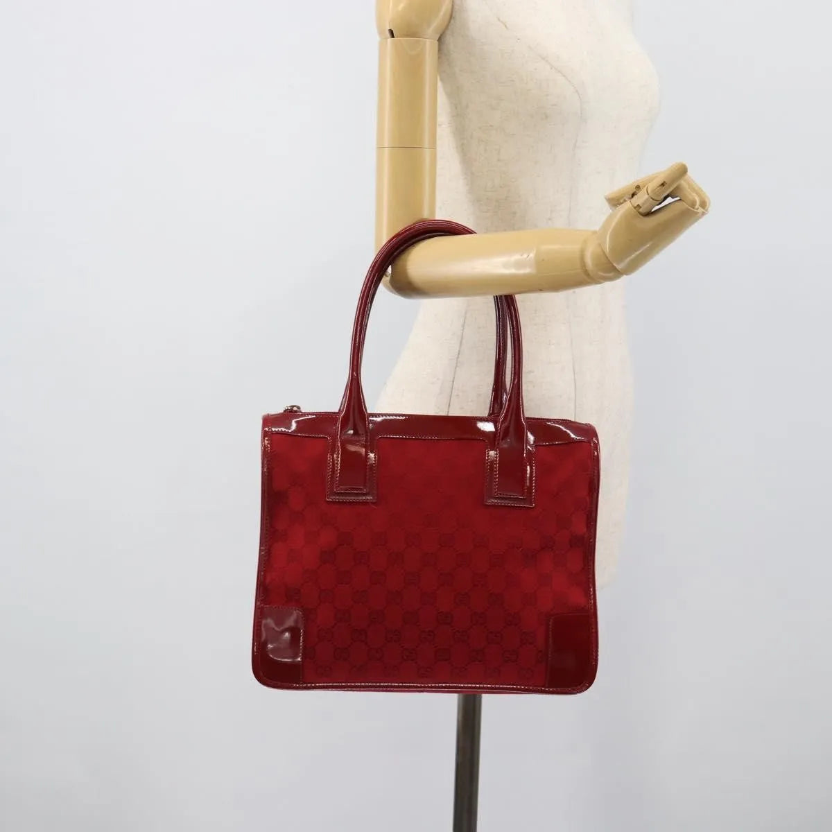 Gucci Structured Top Handle Open Tote GG Canvas, Red, Canvas, Handbag