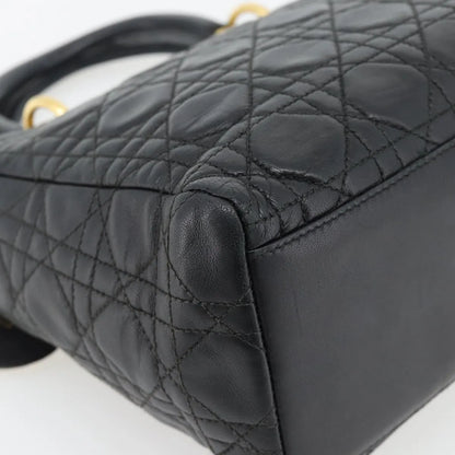 Christian Dior Vintage Lady Dior Cannage Quilt Lambskin, Black, Leather, Handbag