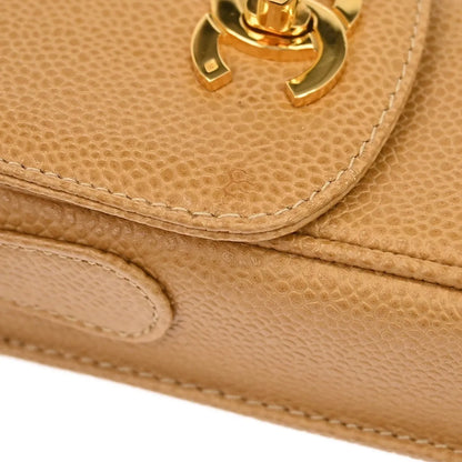 Chanel Vintage CC Phone Holder Caviar, Beige, Leather, Clutch