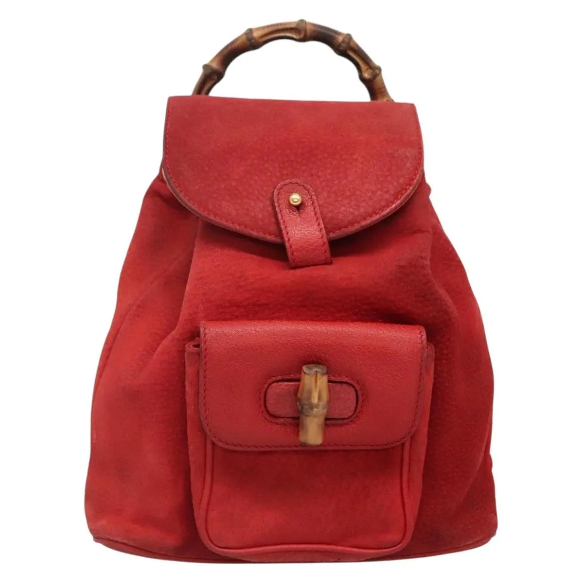 Gucci Vintage Bamboo Suede, Red, Suede, Backpack