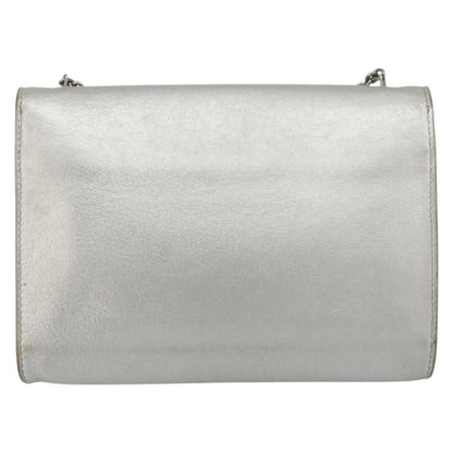 Salvatore Ferragamo Vara Chain Flap Leather, Silver, Leather, Shoulder Bag