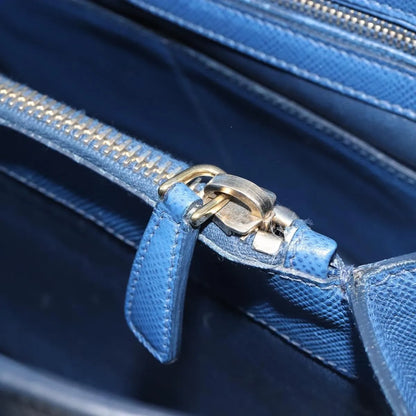 Prada Cuir Promenade Front Zip Tote Leather, Blue, Leather, Handbag