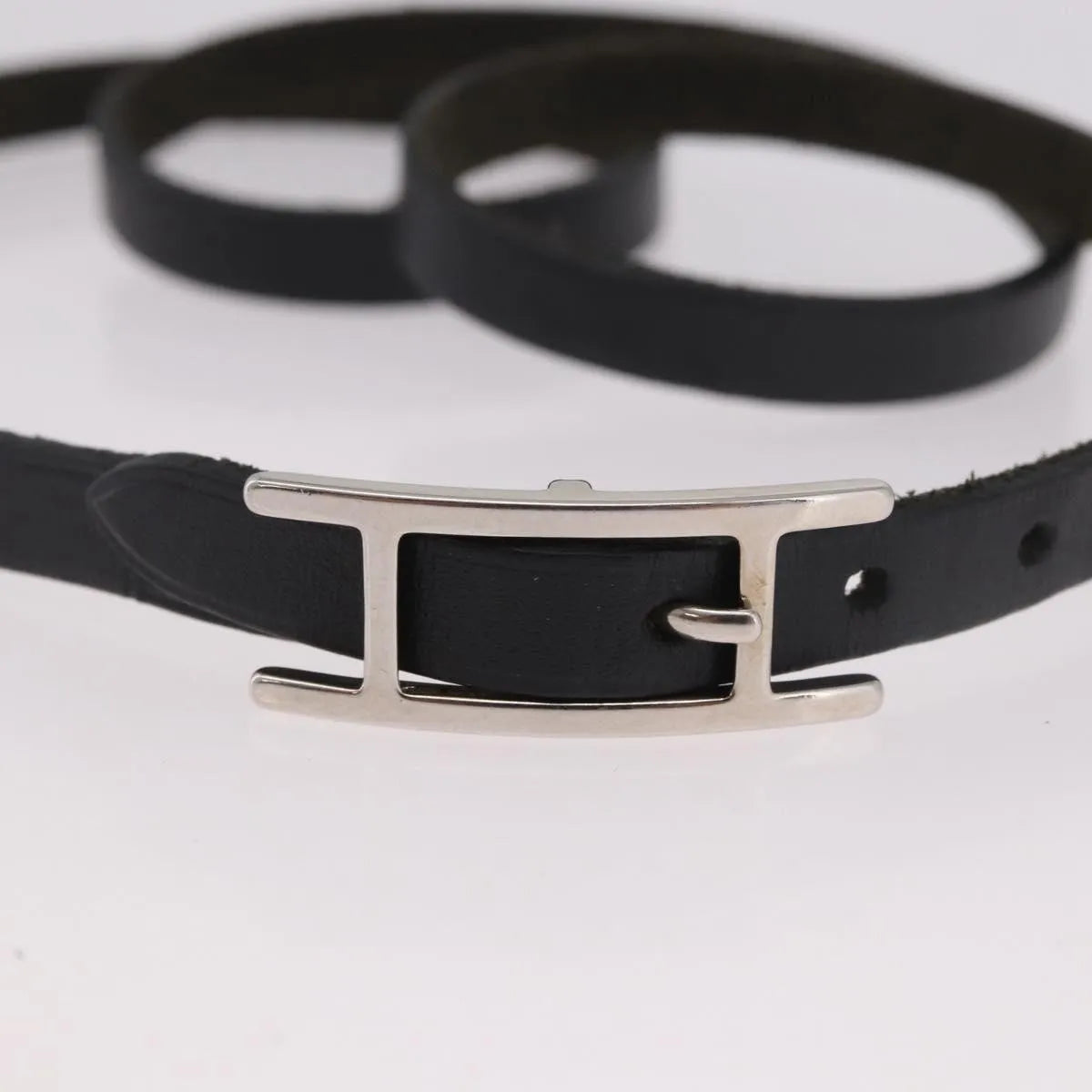 Hermes Hapi 3 Leather with Metal, Black, Leather, Bracelet