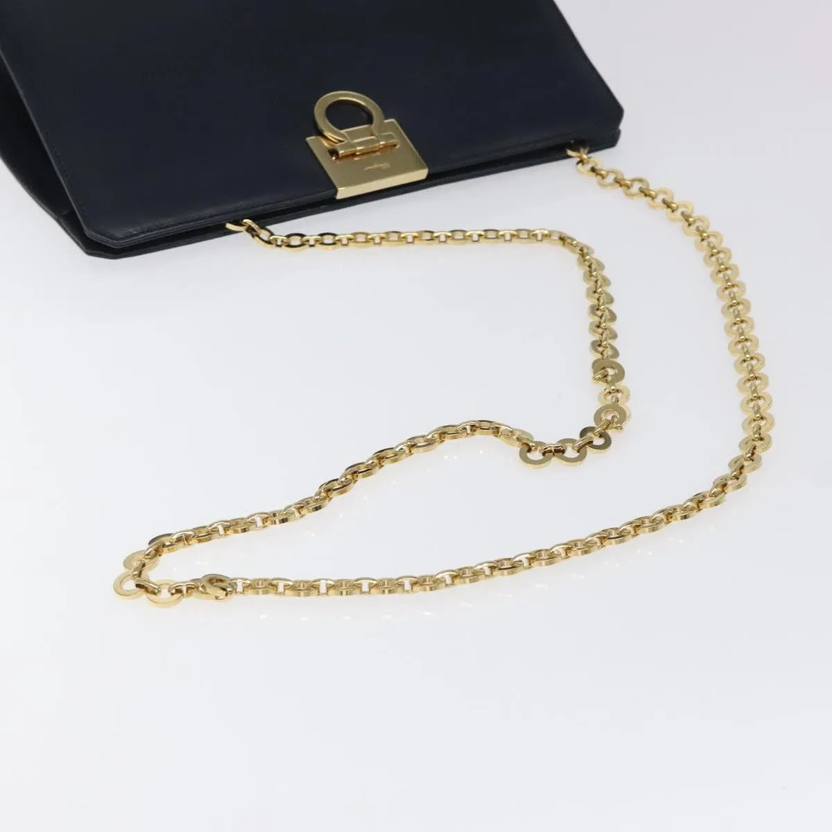 Salvatore Ferragamo Vintage Gancini Chain Leather, Navy, Leather, Shoulder Bag