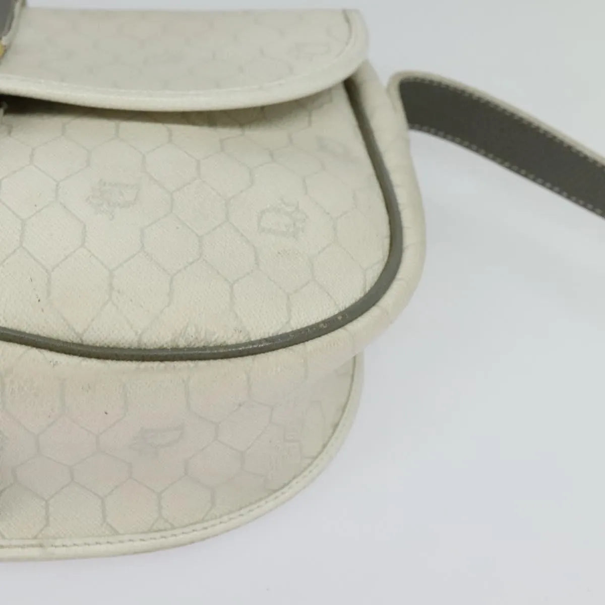 Christian Dior Vintage Honeycomb Flap Canvas and Leather, White, Canvas, Shoulder Bag