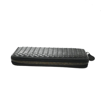 Bottega Veneta Intrecciato Long Zip Leather, Black, Leather, Wallet