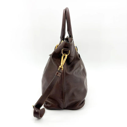 Prada Buckle Tote Vitello Daino, Brown, Leather, Handbag