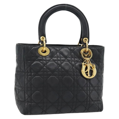 Christian Dior Vintage Lady Dior Cannage Quilt Lambskin, Black, Leather, Handbag