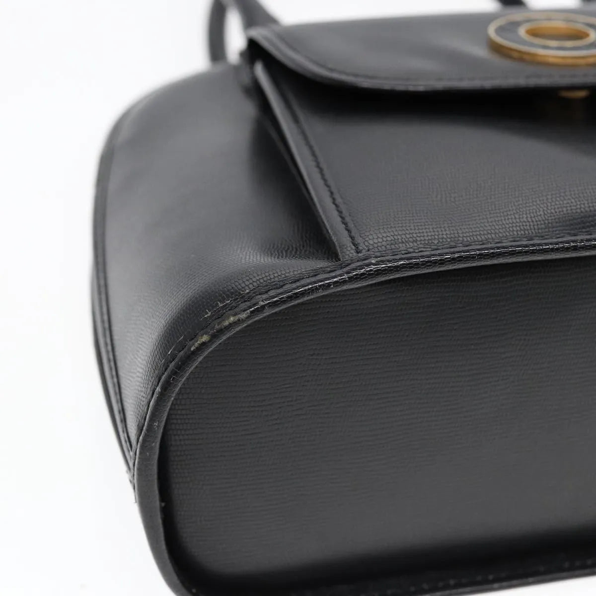 Celine Circle Logo Leather, Black, Leather, Handbag