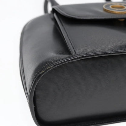 Celine Circle Logo Leather, Black, Leather, Handbag