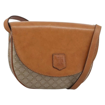 Celine Vintage Macadam Canvas and Leather, Beige, Canvas, Shoulder Bag