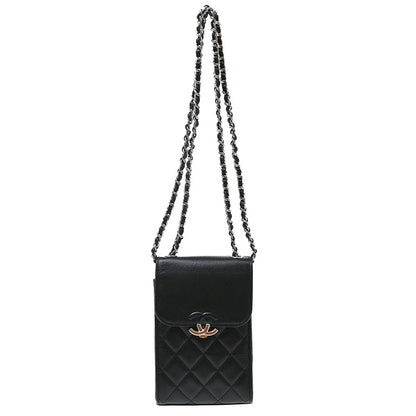 Chanel CC Flap Phone Holder Quilted Caviar, Black, Leather, Shoulder Bag