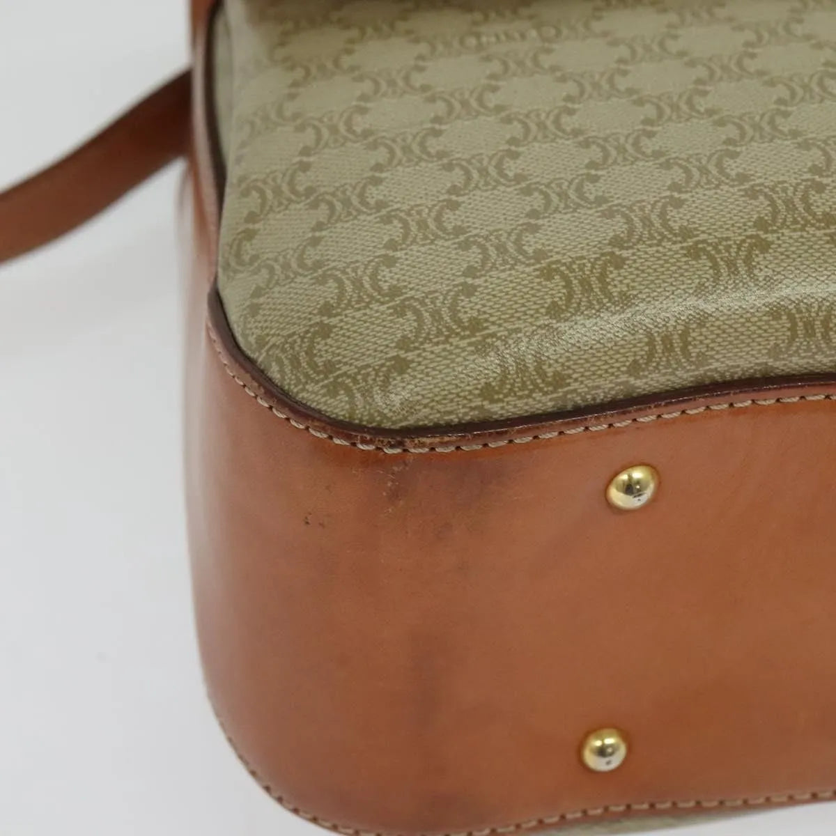 Celine Vintage Convertible Top Handle Macadam Coated Canvas, Beige, Canvas, Handbag
