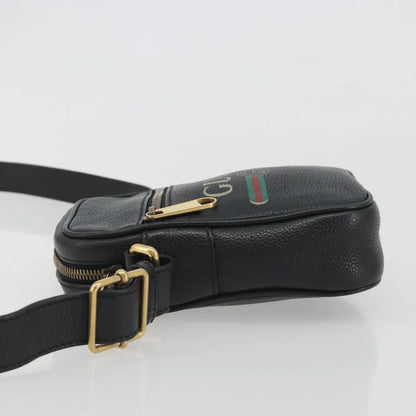 Gucci Logo Zip Messenger Printed Leather, Black, Leather, Clutch