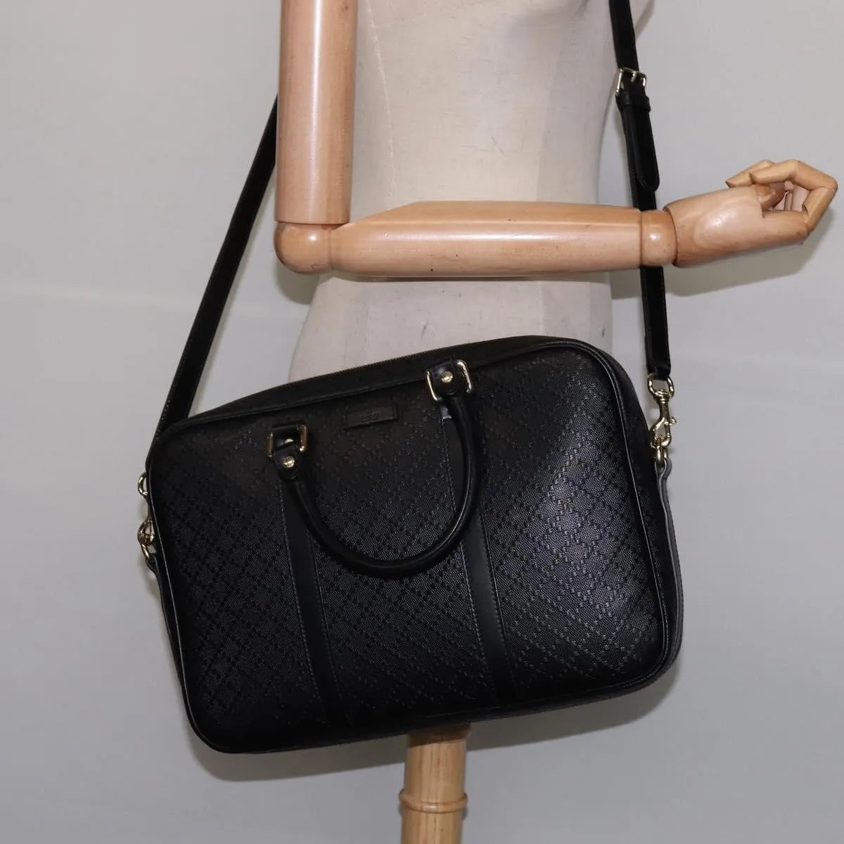 Gucci Bright Convertible Diamante Leather, Black, Leather, Briefcase