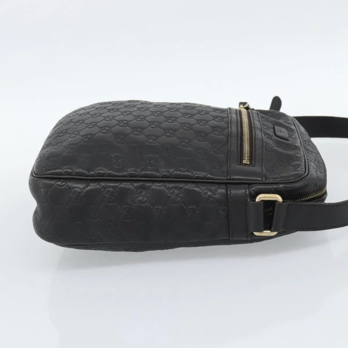 Gucci Front Zip Messenger Guccissima Leather, Black, Leather, Shoulder Bag