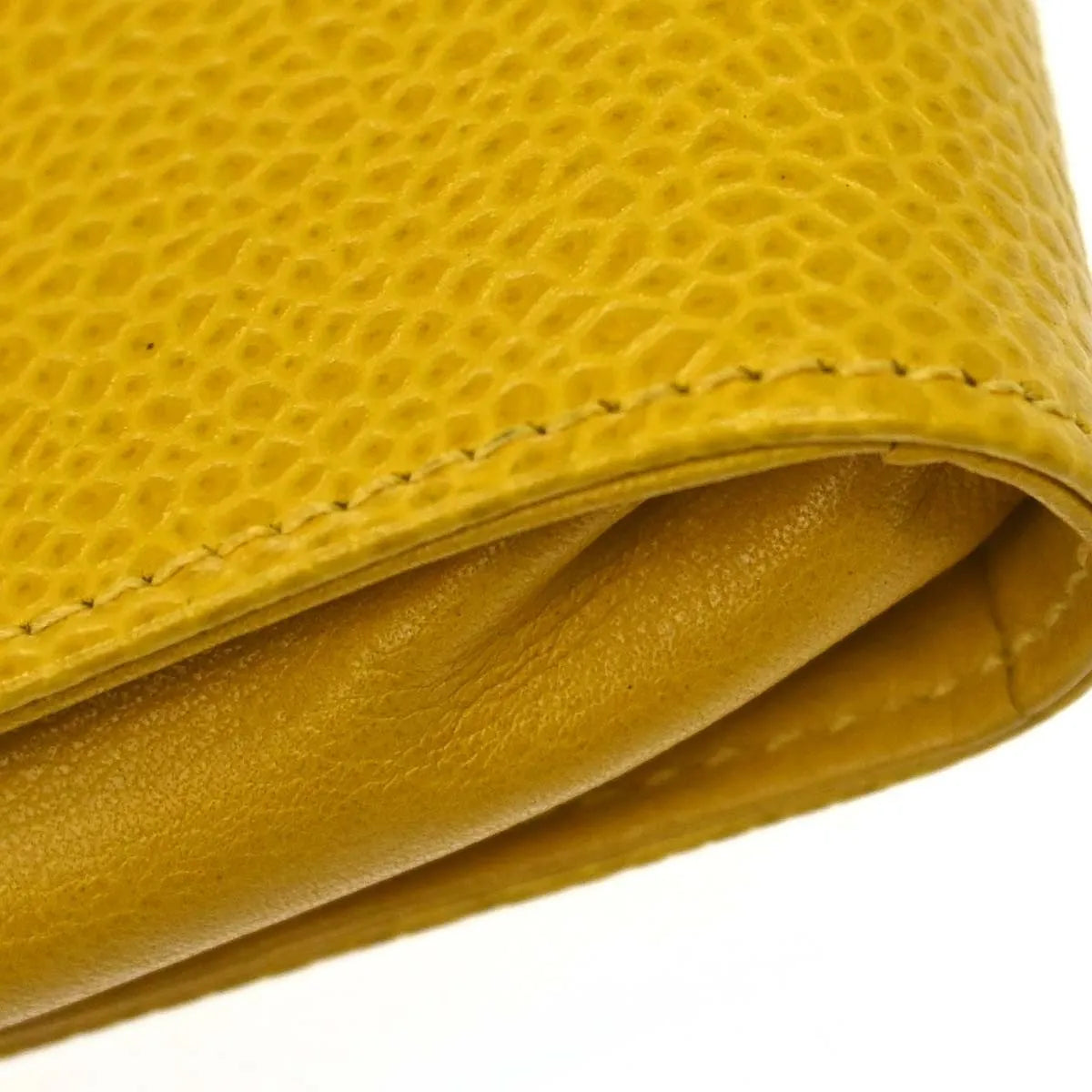 Chanel Vintage CC Phone Holder Caviar, Yellow, Leather, Clutch