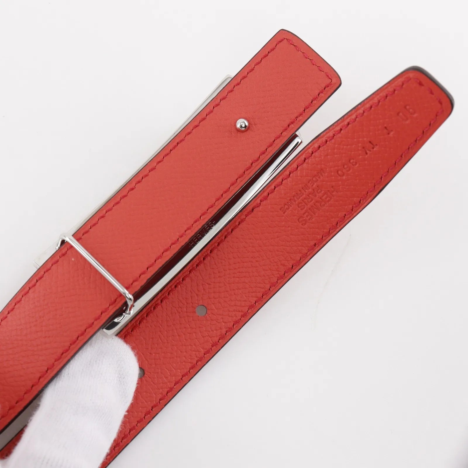 Hermes Rivale Reversible Belt Leather, Red, Leather, Belt