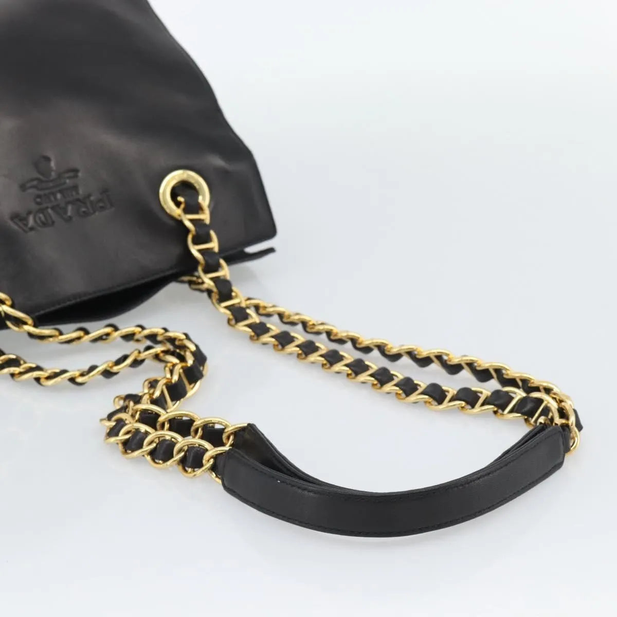 Prada Vintage Nappa Chain Tote Leather, Black, Leather, Shoulder Bag
